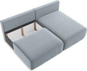 Niebieski aksamitny rozkładany/ze schowkiem narożnik (prawostronny/z szezlongiem) Kalena – Makamii