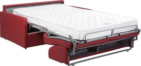 Kanapa 3-osobowa rozkładana typu express, pokryta czerwoną ekoskórą z siedziskiem z pianki z pamięcią kształtu - Powierzchnia spania 140 cm - Materac 22 cm z pianką z pamięcią kształtu CALIFE