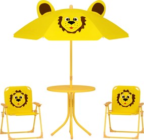 Zestaw Mebli Ogrodowych AIYAPLAY dla Dzieci, Krzesła, Stół, Parasol, Design Lewa, Żółty