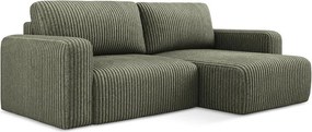 Zielony sztruksowy rozkładany/ze schowkiem narożnik (prawostronny/z szezlongiem) Kona – Makamii