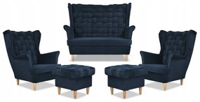 Zestaw wypoczynkowy Carol sofa fotele pufy paski Family Meble granatowy