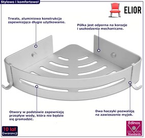 Srebrna narożna półka pod prysznic - Baxa