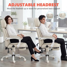 HOMCOM Wysokie krzesło biurowe z masażem wibracyjnym i podgrzewaniem, ergonomiczne, regulowane, z podnóżkiem, kremowobiały | Aosom PL