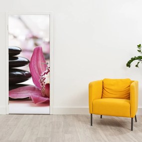 Fototapeta na drzwi - Kamienie do masażu i orchidea (95x205cm)