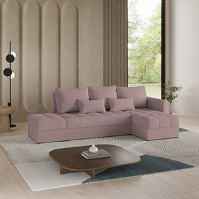 Masseno Narożnik LUMARI z funkcją spania i pojemnikiem na pościel Narozniki L, Rozkładana sofa - Pudrowy róż, KRONOS 27