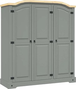 Szafa 3-drzwiowa z litego szarego sosnowego drewna w stylu meksykańskim Corona z drążkiem i półkami