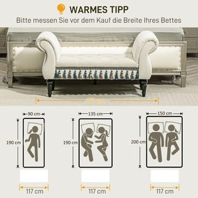 HOMCOM Ławka tapicerowana, vintage design, do 150 kg, 117x40x58 cm, Beżowa