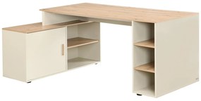 Biurko narożne  z pojemnikiem - MDF - Beżowe i naturalne - ROMIARA