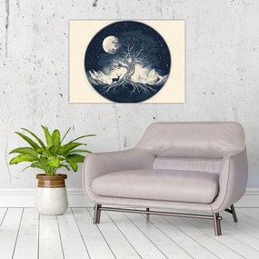 Obraz na szkle – Magiczne drzewo z jeleniem I. (70x50 cm)