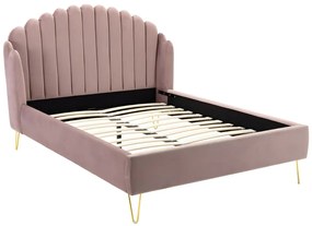 Łóżko z wypukłym zagłówkiem – 140 × 190 cm – welur – kolor pudrowy różowy - SAGALI