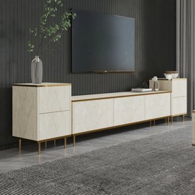 Stolik pod telewizor z szafkami Imej Travertine and Gold