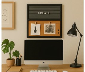Tablica korkowa HOME OFFICE z literami 40x40 cm, czarna
