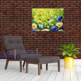Obraz na szkle kwitnącej łąki, obraz olejny (70x50 cm)