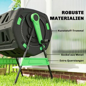 Outsunny Pojemnik na kompost, 200L kompostownik z podwójną komorą i regulowanymi otworami wentylacyjnymi, wolny od BPA, zielony | Aosom PL