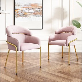 Zestaw 2 welurowych krzeseł do makijażu - 56,9 x 54,5 x 79 cm - do salonu i sypialni - 4 metalowe nogi - różowy