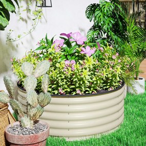 Outsunny Ogrodowe Łóżko Podwyższone, Ocynkowana Skrzynka do Sadzenia z Bezpiecznym Randem, 120 x 120 x 43 cm, Kremowy Biały