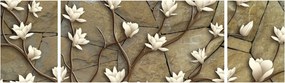 Obraz - Białe magnolie na murze kamiennym (170x50 cm)