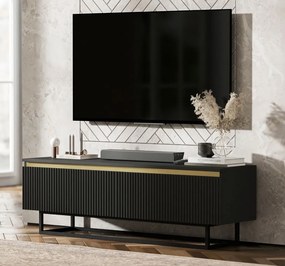 Ryflowana szafka RTV Selene 140 cm, czarna na czarnych płozach