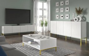 Lamelowa szafka rtv glamour biały mat + złote nóżki C5-E45