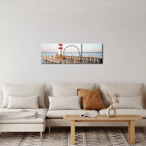Obraz latarni morskiej o świcie (z zegarem) (90x30 cm)