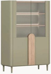 Witryna Amilio 100 cm dwudrzwiowa na nóżkach - eukaliptus / dąb baltic dune / uchwyty dąb naturalny