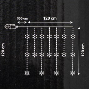 Kurtyna świetlna zewnętrzna Snowflakes, 120x120cm, LED ciepła biała, timer, 8 funkcji, 120 cm