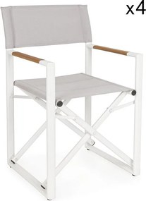 Zestaw 4 krzeseł reżyserskich z białego aluminium, szary textilene, składane - LAGUN