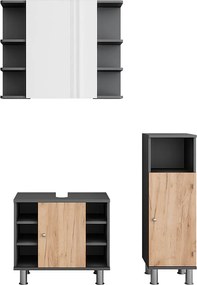 Szafka z lustrem łazienkowym antracyt/złoty dąb 60x32x54 fynn