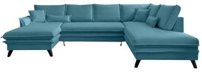 Turkusowa rozkładana sofa w kształcie litery "U" Miuform Charming Charlie, prawostronna