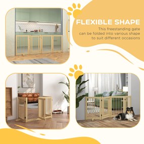 PawHut Wolnostojąca bramka dla psów 4 panele elastyczna drewniana 204x36x75 cm naturalny kolor | Aosom PL