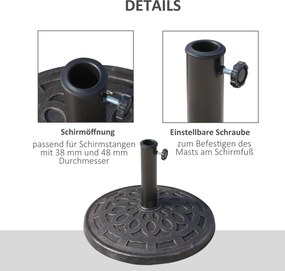 Outsunny Stojak Do Parasola 38 48mm Brązowy Podstawa Parasolowa 48 5x34cm Stabilna i Solidna | Aosom PL