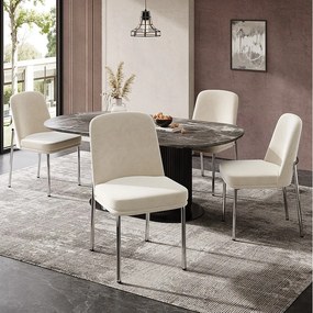 Komplet 4 krzeseł do jadalni - 42,5 x 53 x 82 cm - z grubymi poduszkami na siedziskach i srebrnymi metalowymi nogami - aksamit - beżowy