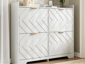 Szafa na buty 105x24x90 cm - z 4 uchylnymi półkami - teksturowane panele 3D - górna półka - MDF - Biały