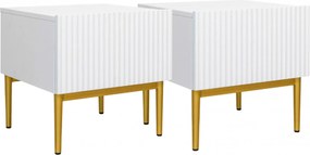 Zestaw 2 szt. szafka nocna stolik z szufladą i metalowymi nogach Nicole - biały mat / złote nóżki