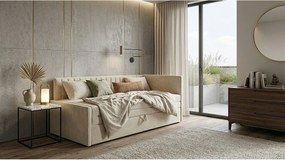 Łóżko dzienne wysuwane 2x90x200cm w tkaninie MANILA 1 kremowej