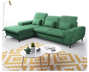Rozkładana narożna sofa tapicerowana ALTA z pojemnikiem na pościel, kształt L, lewa, zielona