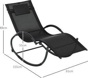 Outsunny Leżak ogrodowy, fotele z poduszką, 155 cm x 61cm x 88 cm, Czarny