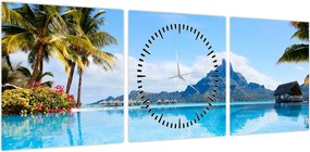 Obraz - Palmy i plaże (z zegarem) (90x30 cm)