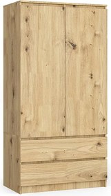 Szafa AKORD S90 Dąb Artisan 90 cm 2 drzwi 2 szuflady kolor Dąb Artisan mat 4 półki 90x51x180 cm
