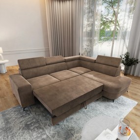 Masseno Narożnik ALVORO z funkcją spania i pojemnikiem na pościel Narozniki L, Rozkładana sofa - Beżowy, MONOLITH 09