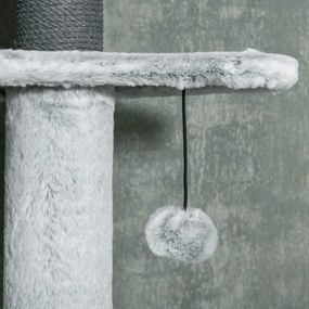 PawHut Drapak dla Kotów z Napinaczem Sufitowym, Hamakiem, Domkiem, Platformami, Piłką, 225-255cm, Szary