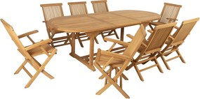 Zestaw mebli ogrodowych z drewna tekowego: rozkładany stół  dł.180 / 240 cm i 8 składanych foteli - Jasny naturalny - BYBLOS II od MYLIA