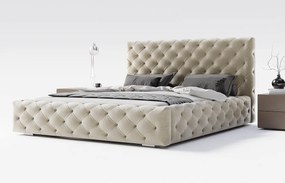 Emporius Paris łóżko tapicerowane 200x200 cm - glamour, pikowanie chesterfield - łóżko dwuosobowe z pojemnikiem, tkanina aksamitna, wanilia (Magic Velvet 2201)