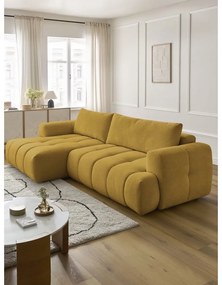 Musztardowy rozkładany/ze schowkiem narożnik (lewostronny/z szezlongiem) Fuji – Bobochic Paris