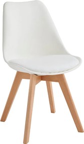 Komplet 2 białych krzeseł tapicerowanych ekoskórą "Stilezze" z nogami drewnianymi, 52x48,5 cm, 82h