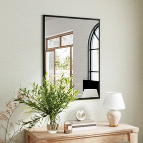HOMCOM lustro ścienne prostokątne 76 x 101 cm, czarna drewniana rama, idealne do łazienki, salonu lub sypialni | Aosom PL