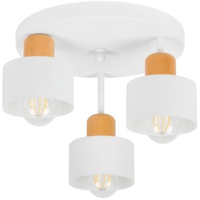 Biała lampa sufitowa, trzypunktowy spot DBU3030WE z drewna i metalu E2