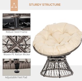 Outsunny Fotel Papasan Obrotowy z Poduszką Rattan Sztuczny Rama Metalowa Beżowy Komfort i Styl | Aosom PL