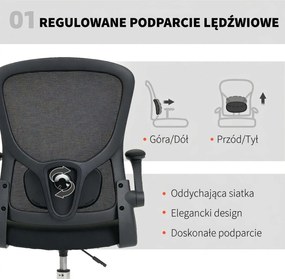 HOMCOM Krzesło do rysowania z podparciem lędźwiowym, regulacją wysokości, obrotowe, do home office, studia, projektów artystycznych, czarne