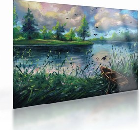 Obraz na szkle - Obraz na szkle olejny, Wczesny letni wieczór nad jeziorem (70x50 cm)